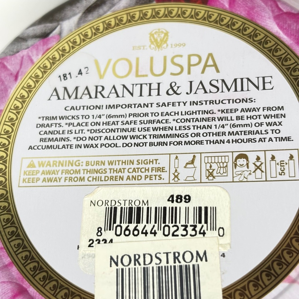 Voluspa Amaranth & Jasmine Candle 11oz 2 Wick Coconut Wax Blend Luxury Tin New - Picture 5 of 5